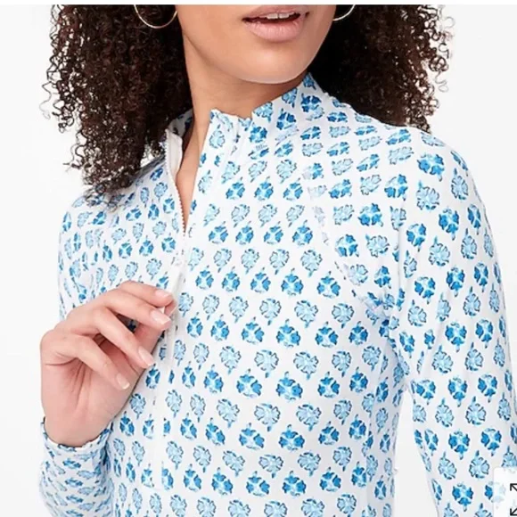 NWT! J. Crew Blue and White Pretty Blockprint rashguard - Picture 2 of 10